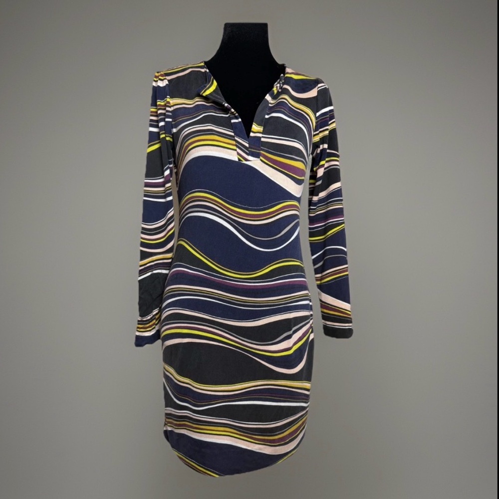 Diane Von Furstenberg Women's Reina Wavy Stripe Abstract Long Sleeve Dress Size6